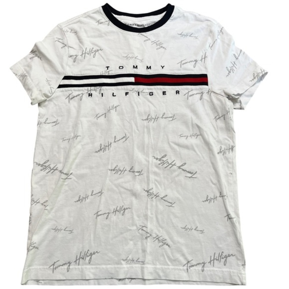 Tommy Hilfiger Graphic T-Shirt Signature Logo Print White Tee‎ XS